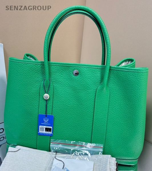 Hermes Garden 36 Silver Metal Top Handle Bag Green Women Designer Canvas