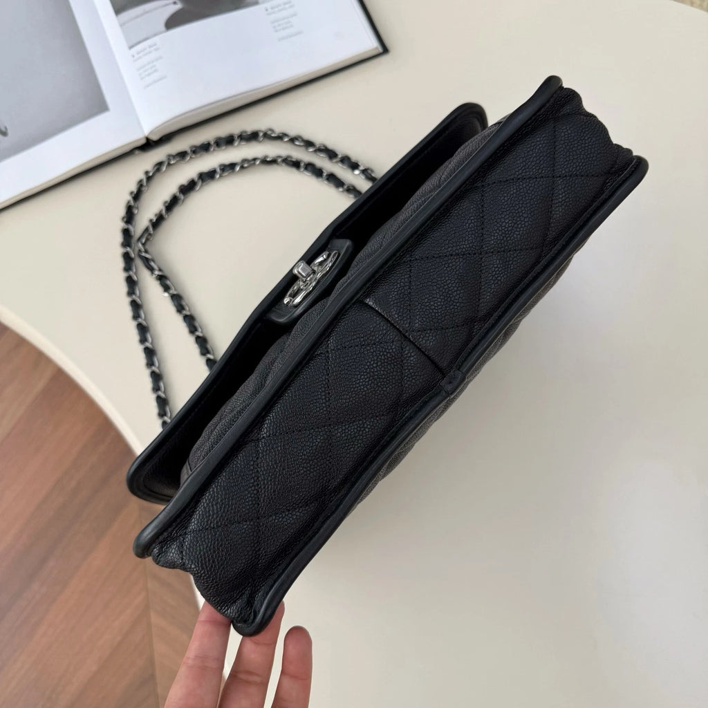 Chanel Classic Flap Chain Shoulder Crossbody Black Silver Women Diamond Fashion