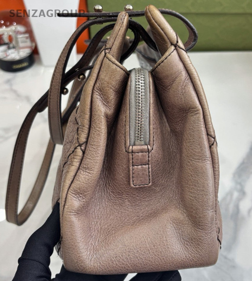 CHANEL Leather single-shoulder bag tote Brown