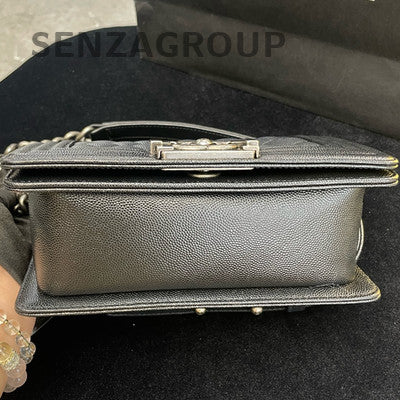 Chanel Black Calfskin Vintage Silver Boy Bag Small Chain Shoulder Bag