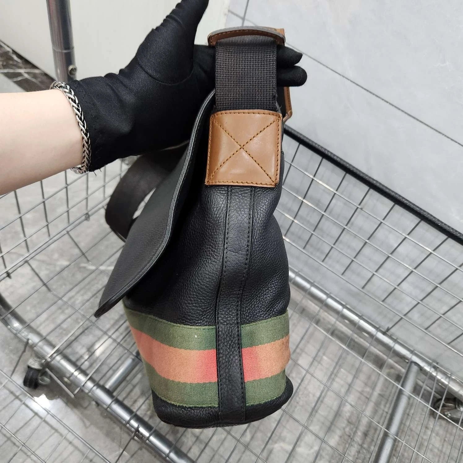 Gucci Striped Canvas Flap Messenger Shoulder Crossbody Women
