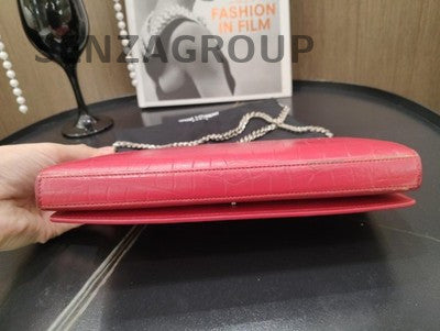 YSL Saint Laurent Red Envelope Chain Shoulder Bag Silver Hardware Classic