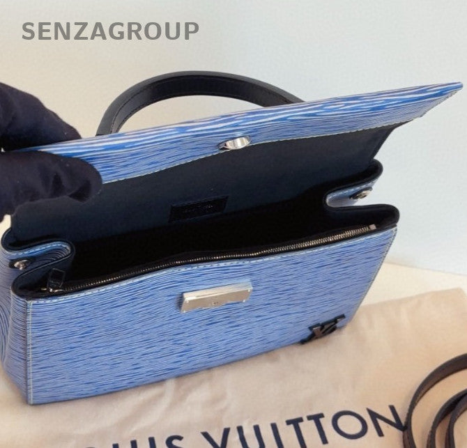 Louis Vuitton Cluny Calfskin Epi Top Handle Bag Crossbody Blue Silver Used Women