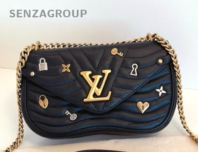 Louis Vuitton New Wave MM Chain Shouldre Crossbody Bag Women Black Gold