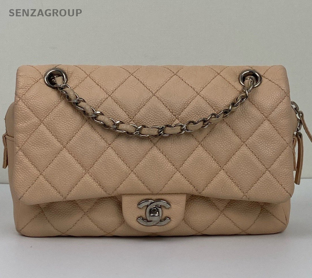 Chanel Classic Flap Easycoco Chain Shoulder Bag Crossbody Beige Silver Women