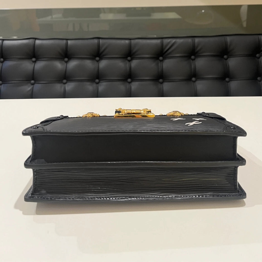 Louis Vuitton Black Leather Soft Trunk Box Crossbody Shoulder Bag