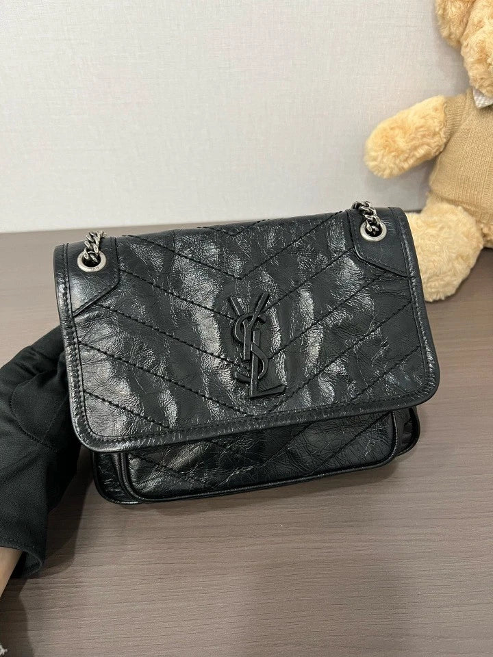 YSL Black Silver Small Niki Shoulder Crossbody Bag For Women