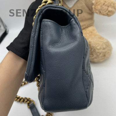 Chanel Blue Quilted Caviar Leather Classic Flap Bag Gold Chain