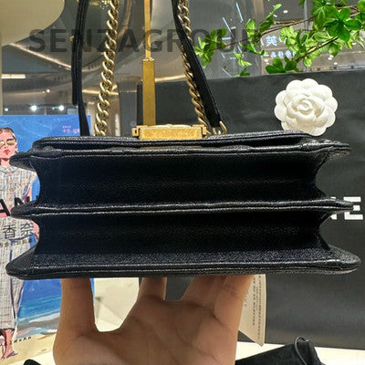 Chanel Le Boy Vertical Black Gold Chain Quilted Shoulder Crossbody Bag