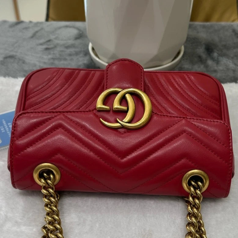 GUCCI Marmont22 Red Gold Shoulder Crossbody Bag For Women