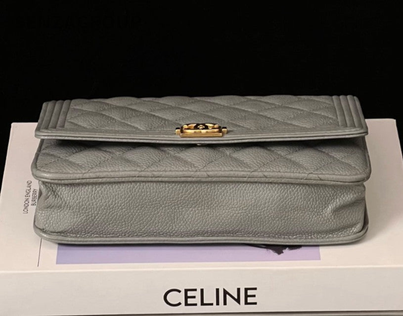 CHANEL Leboy Woc Diamond Pattern Calfskin Chain Shoulder bag Gray Gold Women