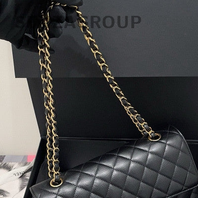 Chanel Black Caviar Leather Medium Classic Flap Bag with Chain