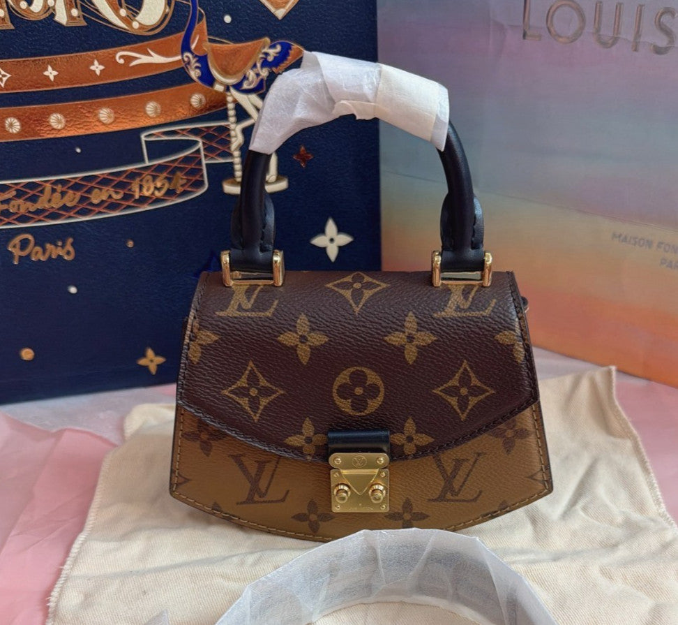 Louis Vuitton Tillsit Mini Monogram Top HandleCrossbody Brown Gold Women Classic