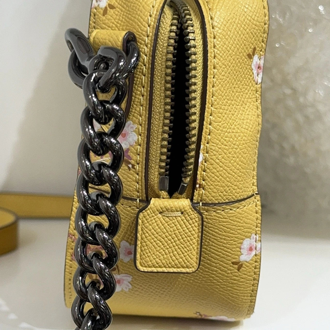 Coach Yellow Leather Printed Camera Crossbody Shoulder Bag For Women