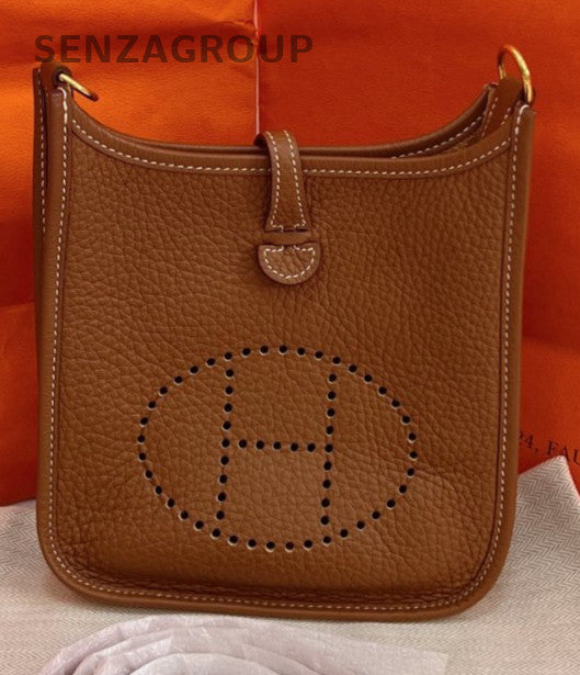 HERMES Evelyne TPM Mini Shoulder Bag Crossbody Brown Gold Used Women Classic