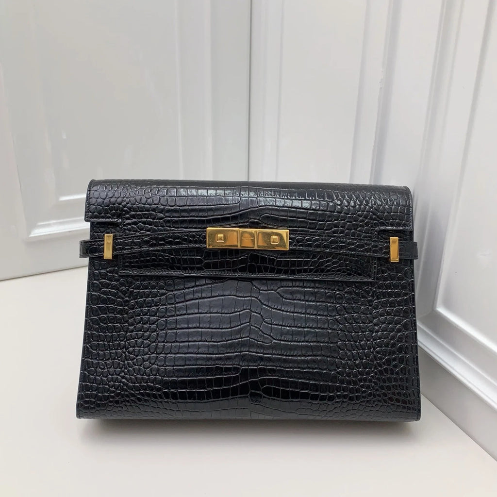 Saint Laurent Manhattan Black Shoulder Crossbody Bag Gold Hardware Women