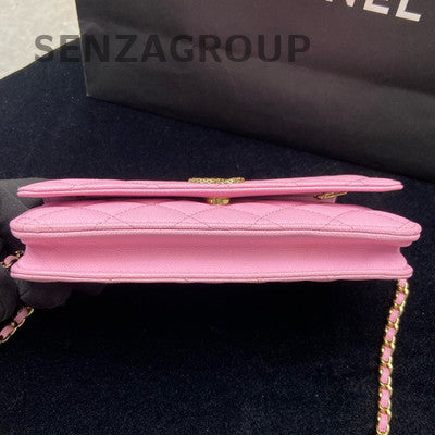 Chanel 22P WOC Calfskin Gold Hardware Pink Chain Crossbody Bag