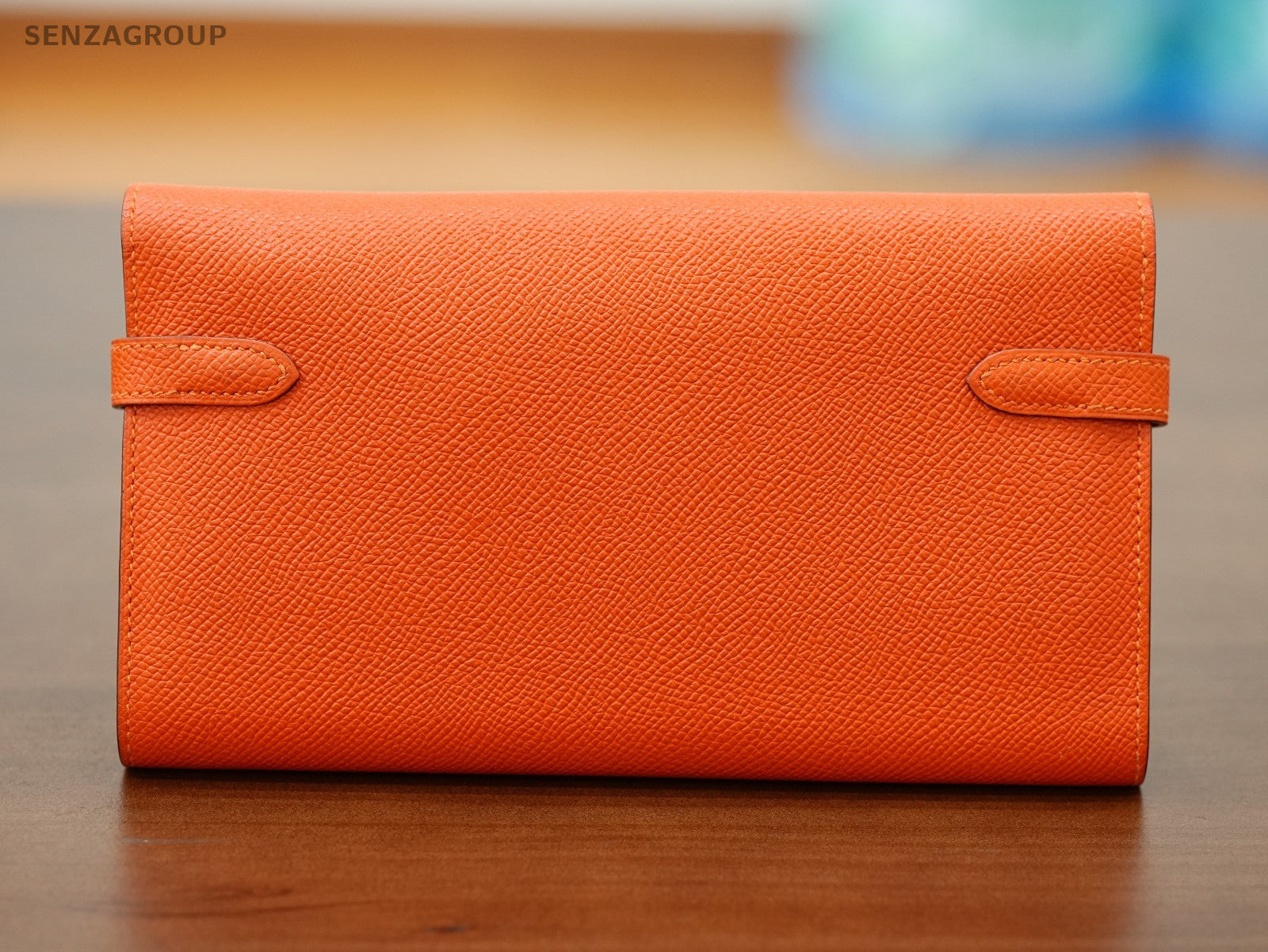 Hermes Kelly Wallet epsom Leather Orange Women Silver