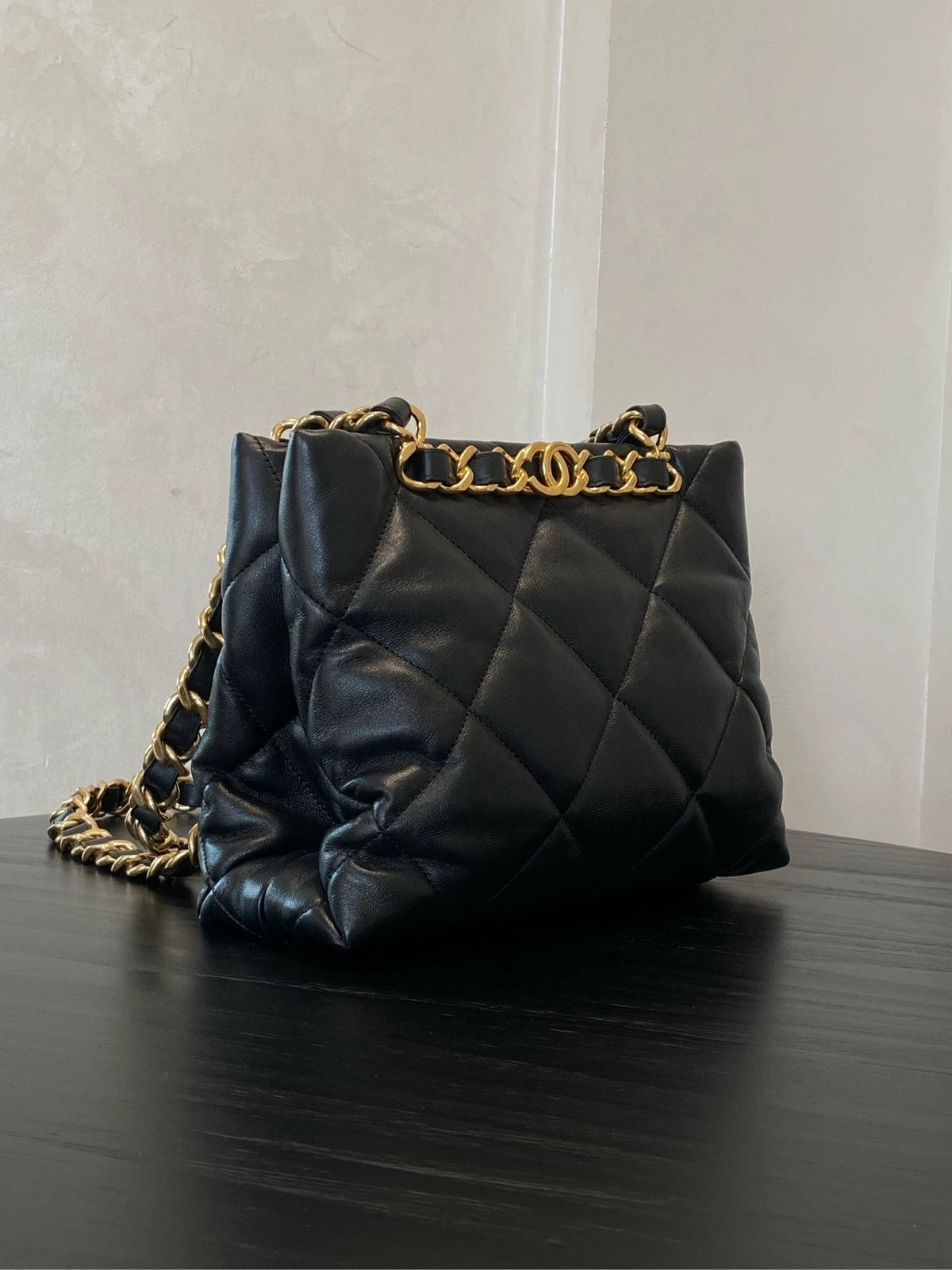 CHANEL Black Gold Puff Small Tote Bag For Women