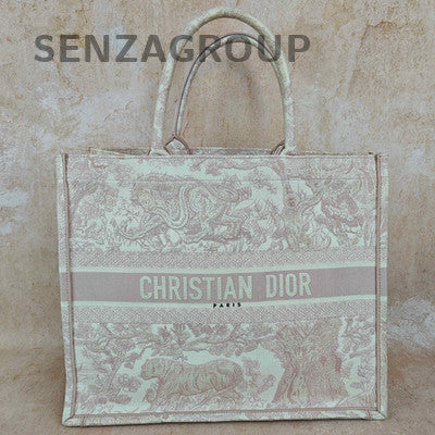 Dior Book Tote Pink Zoo Embroidery Large Tote Bag Women's Handbag