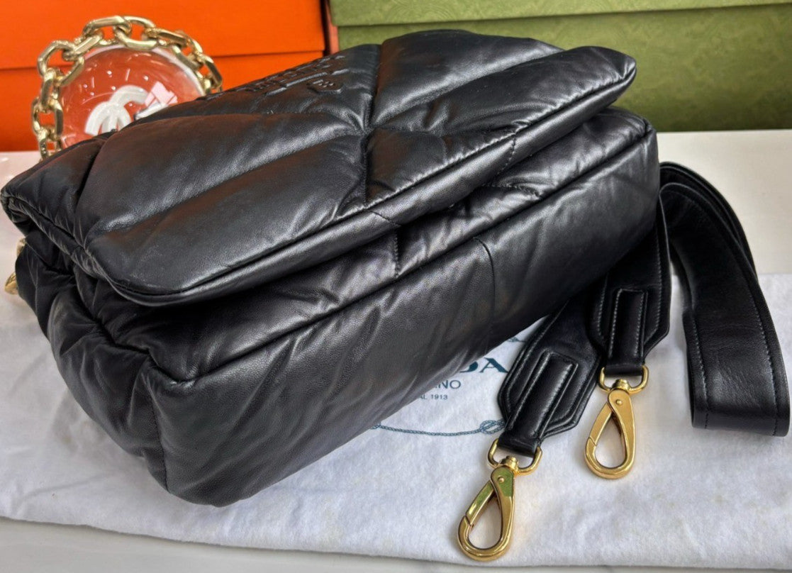 PRADA PUFFER Chain Strap Black Gold 2WAY Shoulder bag Almost Brand NEW Women