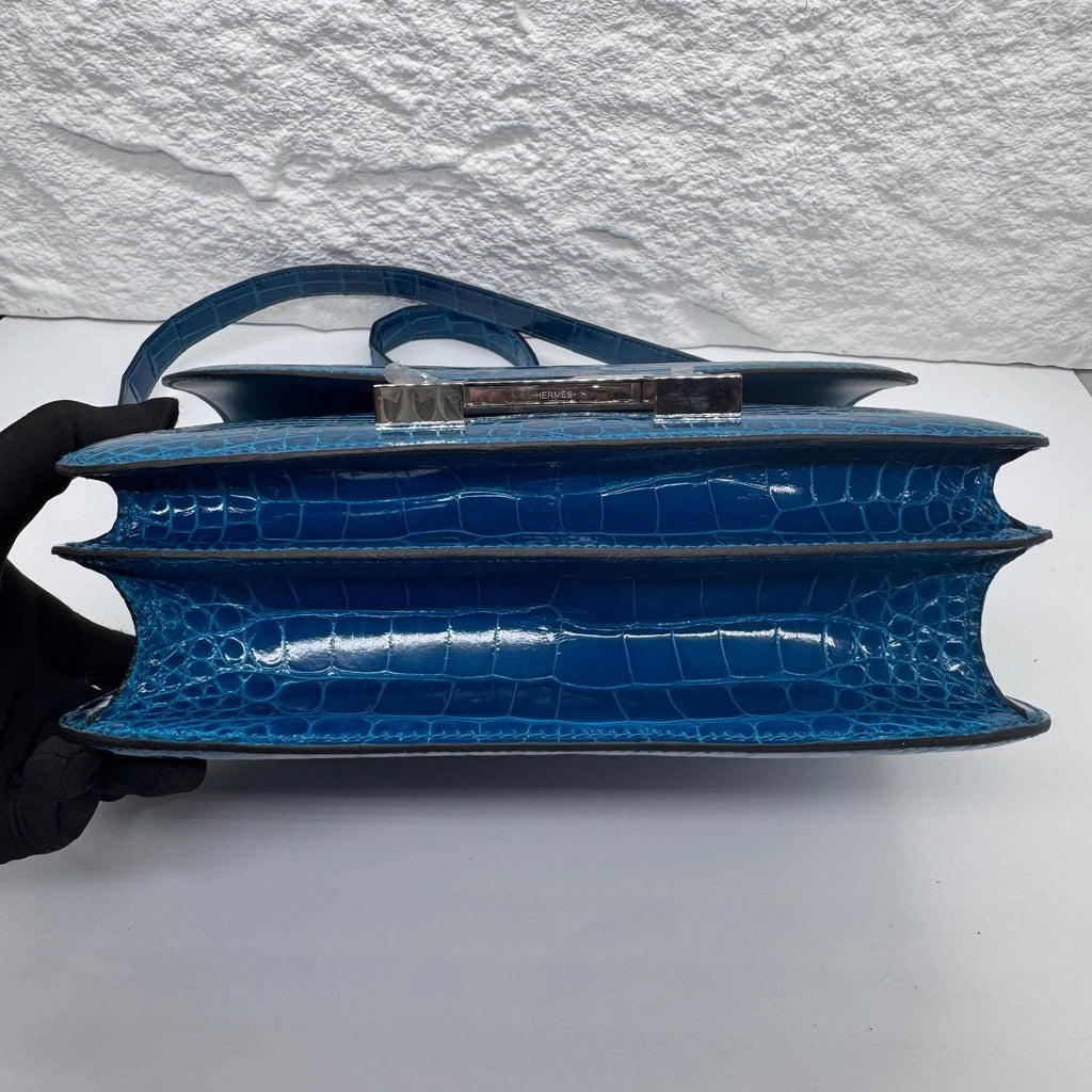 Hermes Constance24 Women Shiny Leather Blue Shoulder Bag