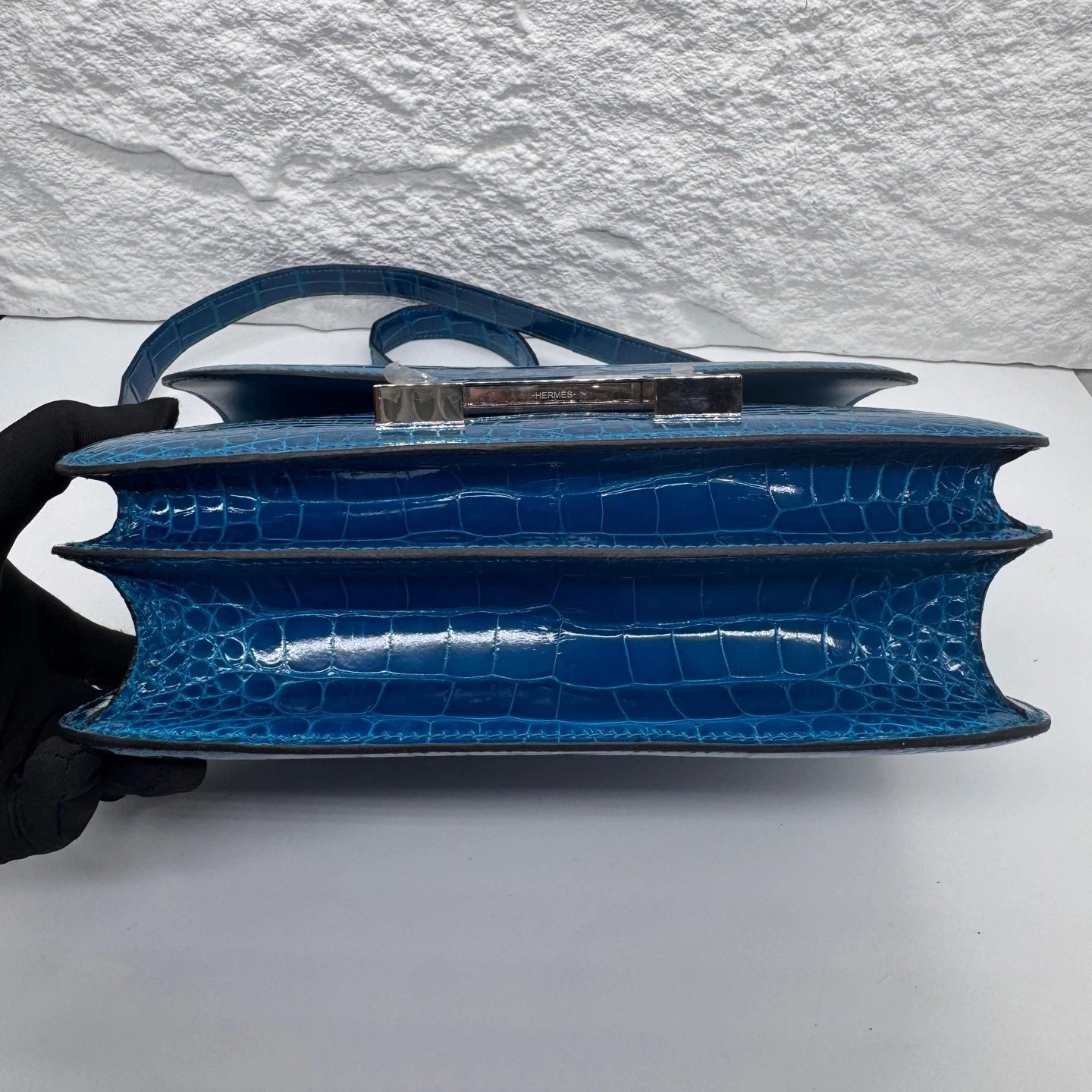Hermes Constance24 Women Shiny Leather Blue Shoulder Bag