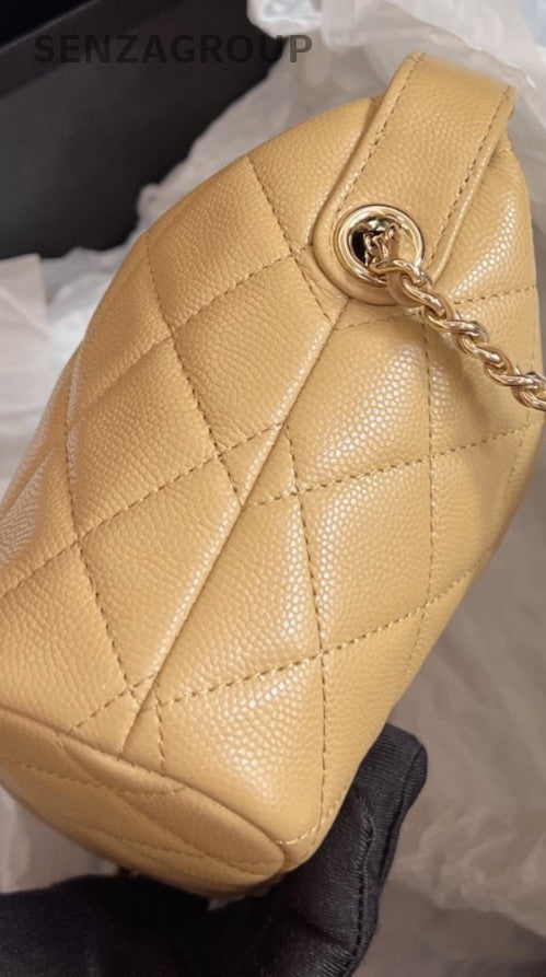 Chanel 25a Diamond Pattern Chain Shoulder Bag Crossbody Brown Gold Used Women