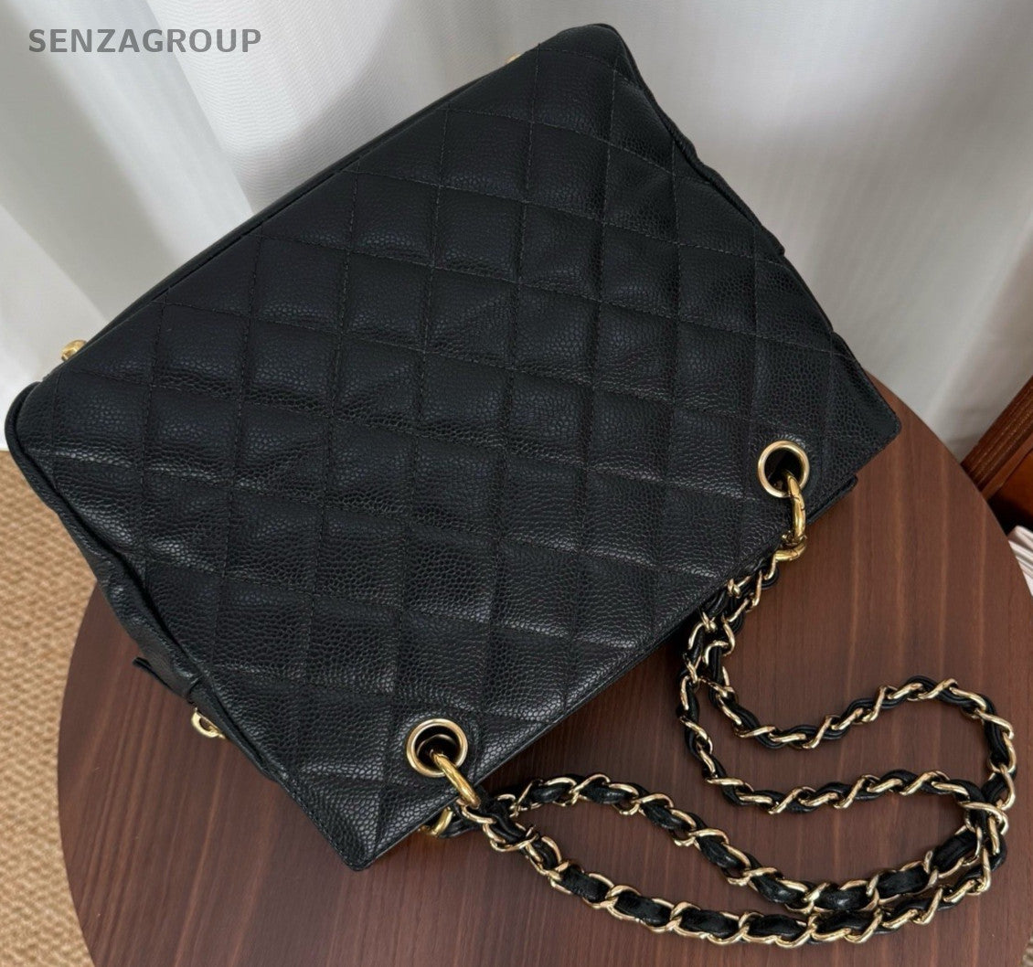 CHANEL PPT Caviar CC Chain Shoulder Handbag Black Gold Women tote