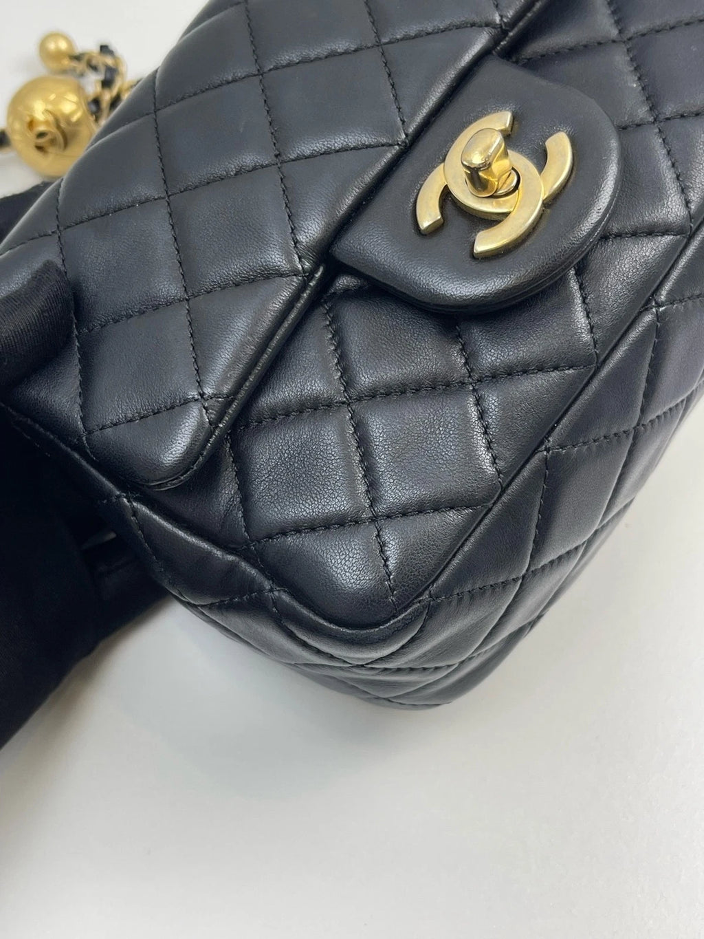 CHANEL Gold Ball Square Leather Crossbody Bag For Women