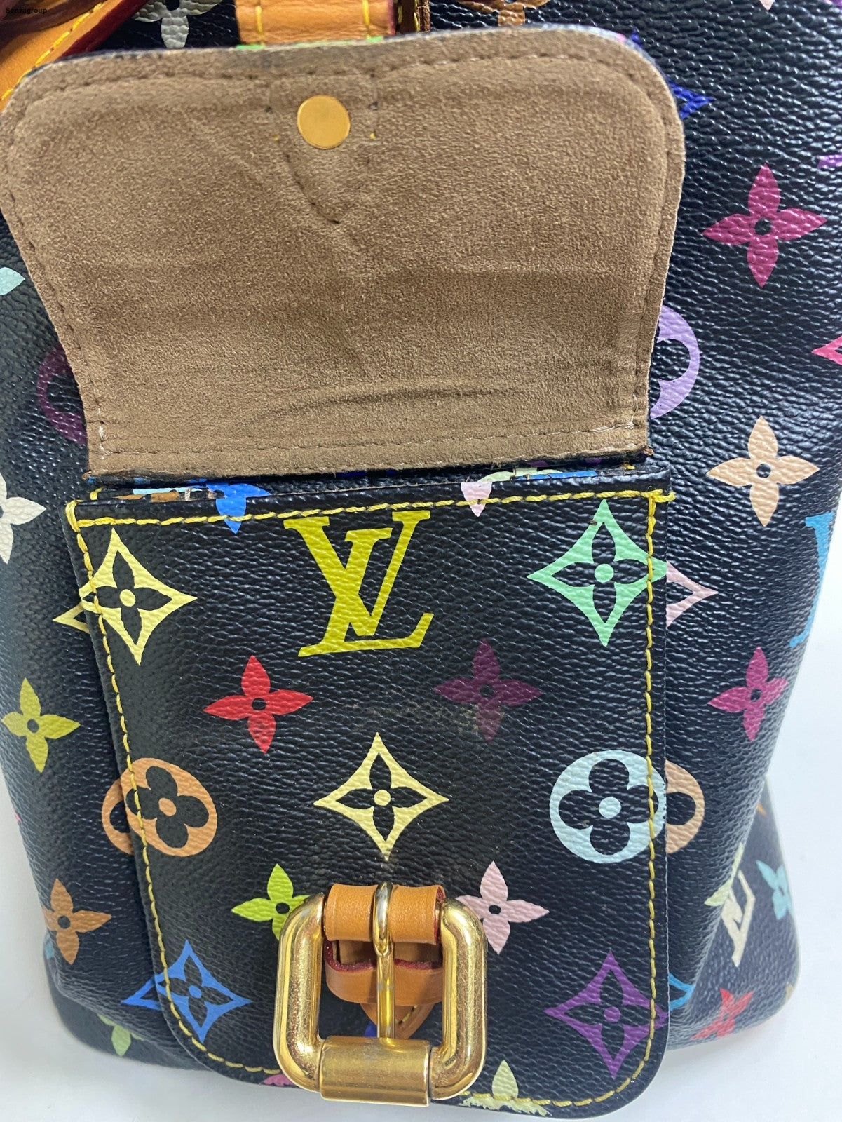 Louis Vuitton Monogram Black Multicolor Bucket Shoulder Bag Crossbody Women
