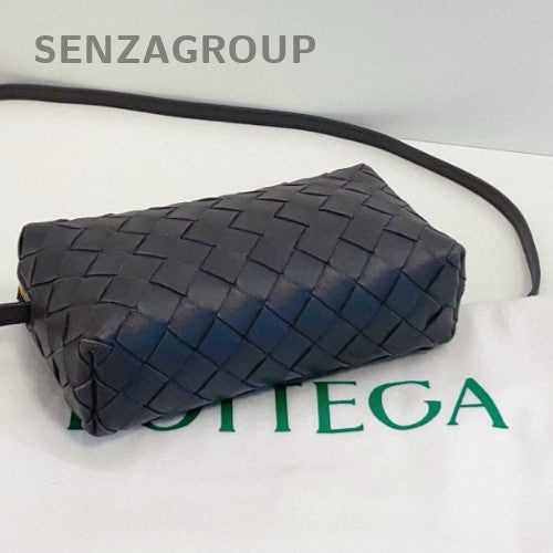 Bottega Veneta Intrecciato Mini Leather Crossbody Black Silver Women Classic