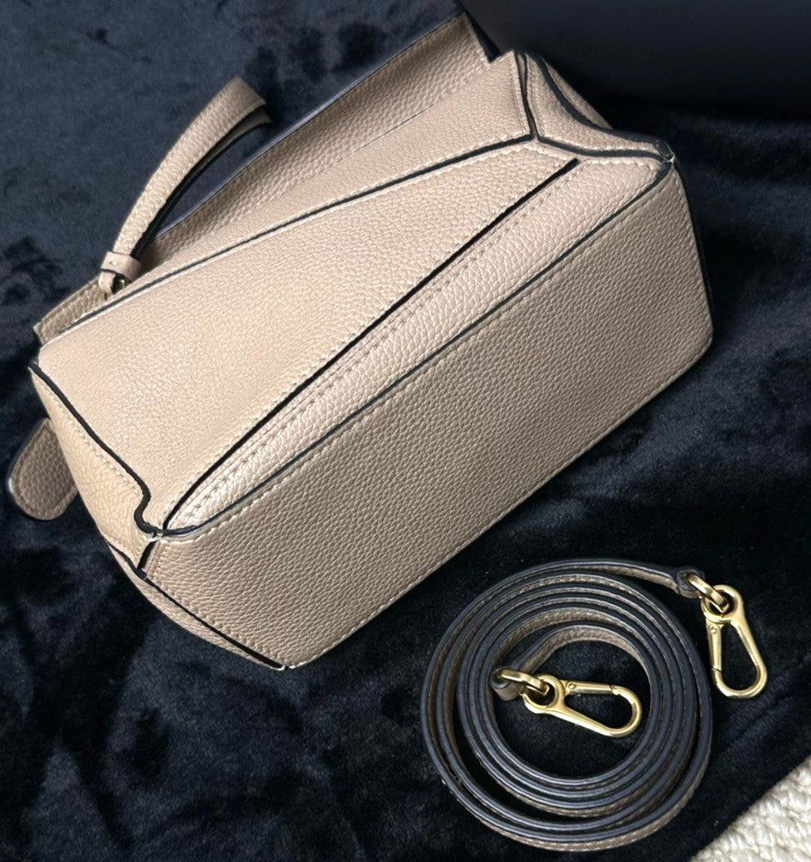 Loewe Mini Puzzle Calfskin Top Handle Shoulder Crossbody Bag Gray Women
