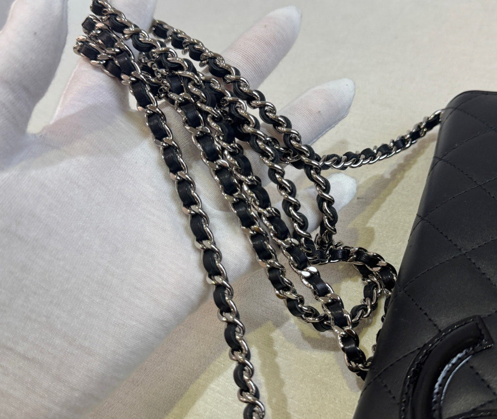 Chanel Cambon WOC Chain Shoulder Bag Crossbody Black Silver Women Classic