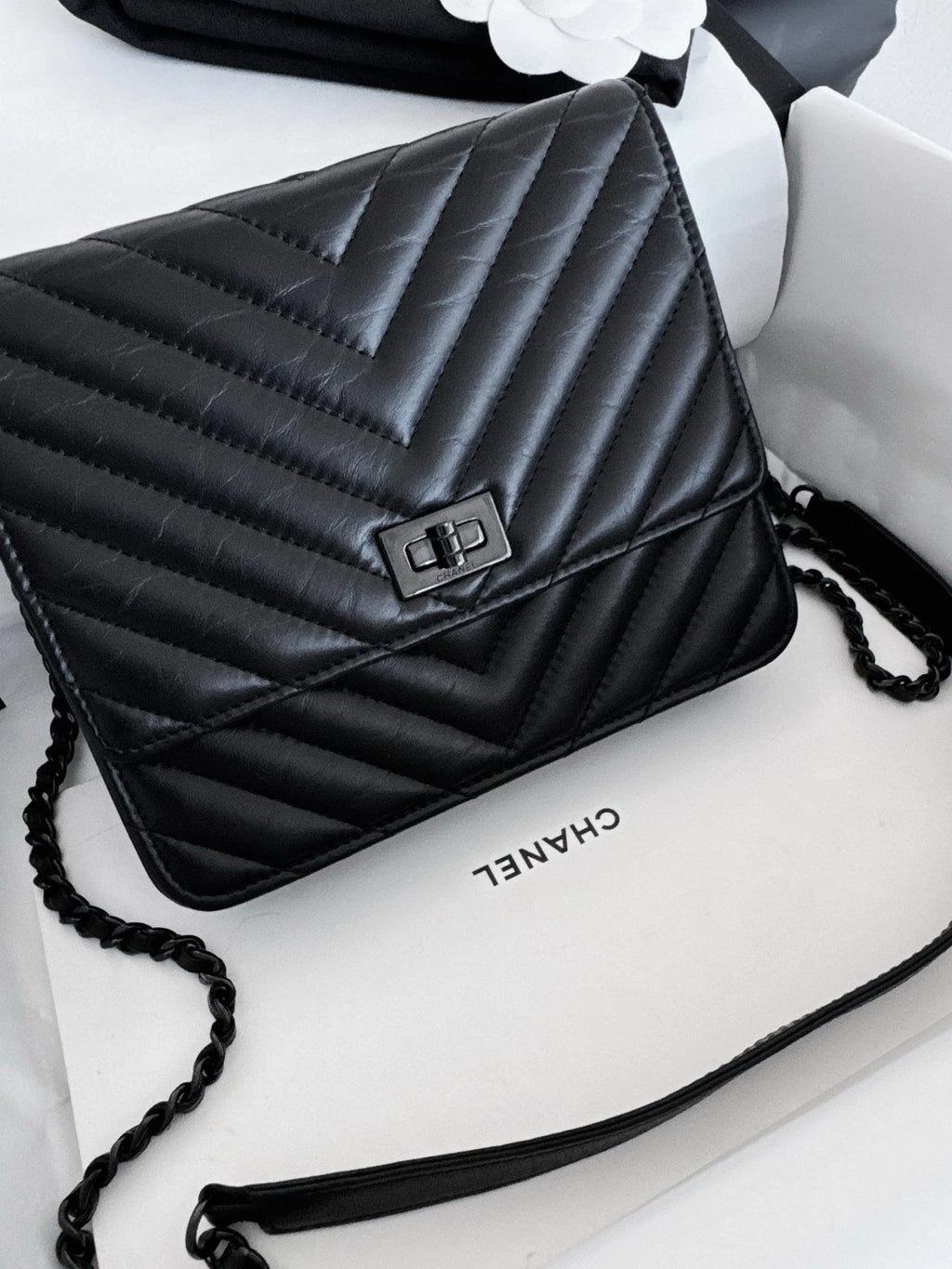 Chanel 2.55 WOC Calfskin Chain Shoulder Crossbody So Black Women Classic