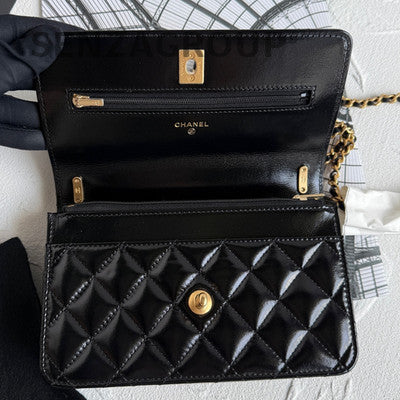 Chanel 24A Quilted Black Gold WOC Chain Shoulder Bag