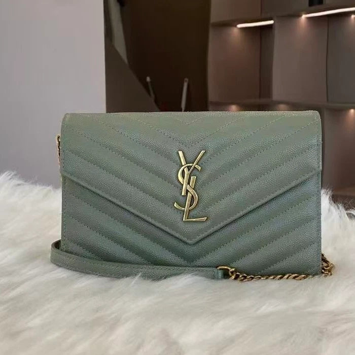 Saint Laurent Envelope Chain Shoulder Bag Small Green Gold Classic Women