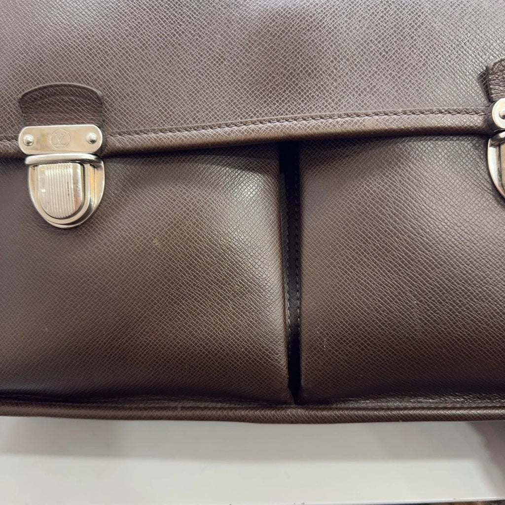 Louis Vuitton Brown Leather Messenger Briefcase Crossbody Handbag For Women