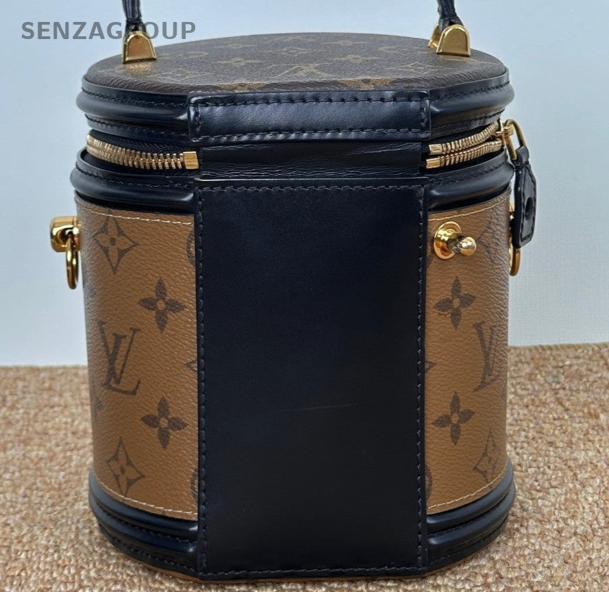 Louis Vuitton Monogram Cannes Top Handle Bag Crossbody Black Gold Women Classic