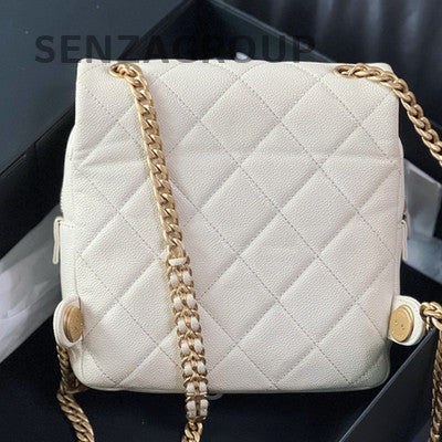 Chanel Quilted Chain Backpack White Gold Hardware Classic Fashion Women