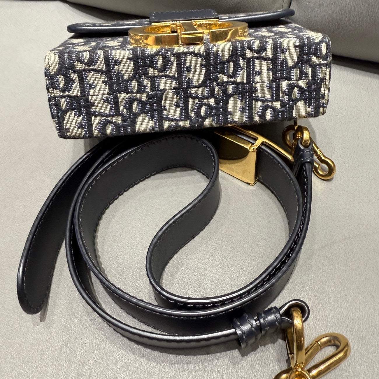 Dior Mini Box Montaigne Oblique Shoulder Crossbody Bag Black Gold