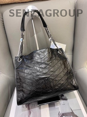 Saint Laurent Niki Shopping Bag Chain Shoulder Bag Black Silver Women Classic