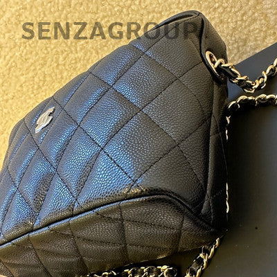 Chanel 25P Black Gold Caviar Leather Handbag Chain Shoulder Crossbody Bag