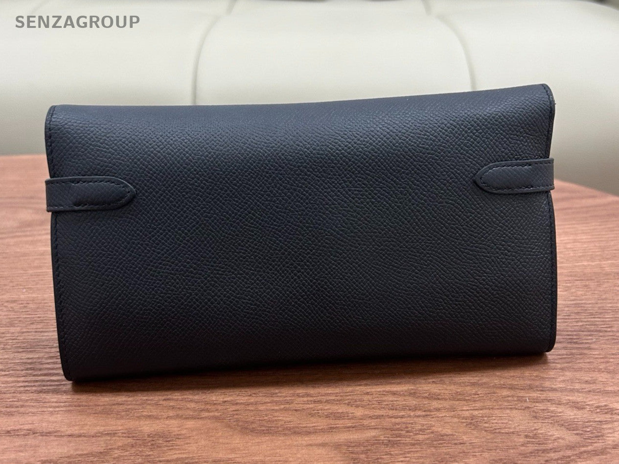 Hermes Kelly Long Wallet Black Gold Women