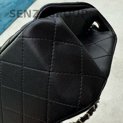 Chanel 25S Black Gold Quilted Lambskin Mini Square Flap Bag Chain Crossbody