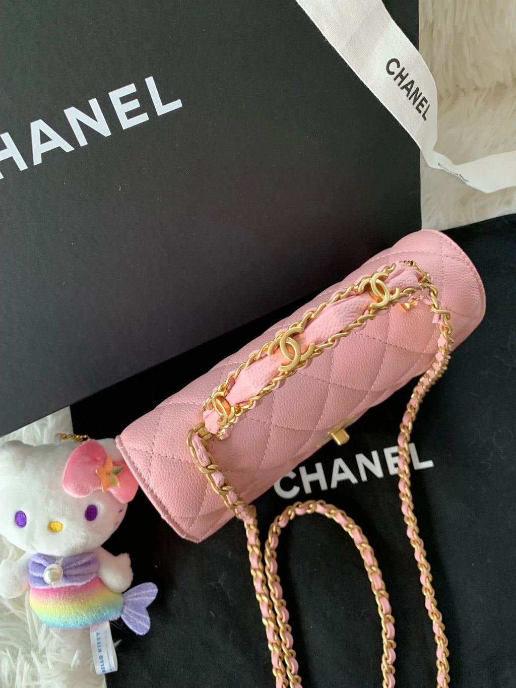 Chanel WOC Organ Bag Logo Handle Leather Pink Handbag Crossbody Women