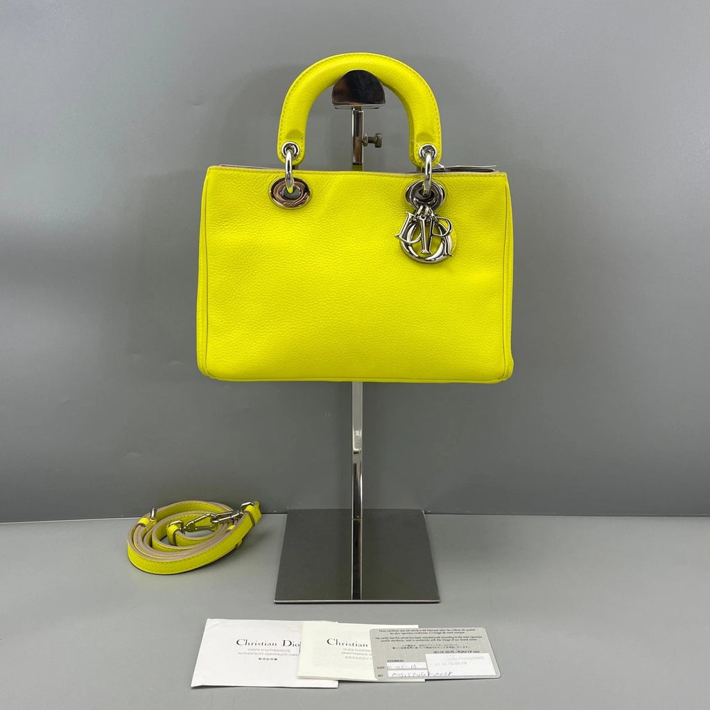 Dior Small Yellow Leather Top Handle Bag For Women