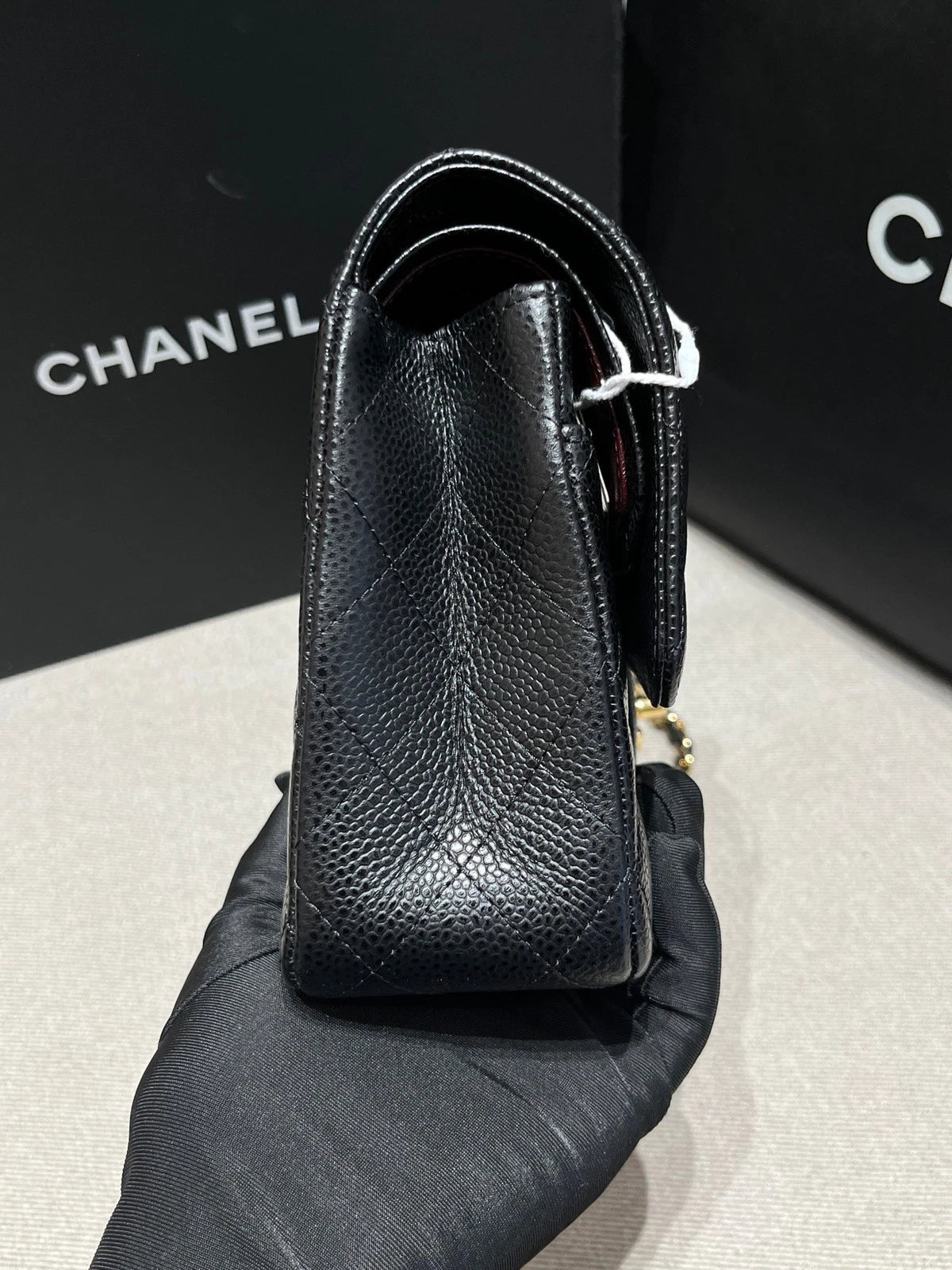 CHANEL Medium Classic Flap Black Gold Leather Shoulder Bag For Women