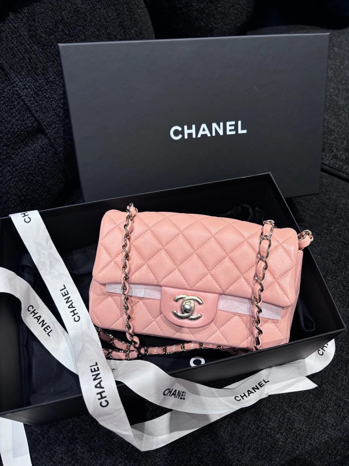 CHANEL CF Mini Orange Pink Lambskin Crossbody Bag For Women