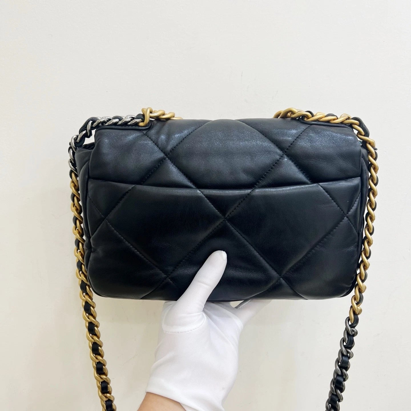 Chanel 19 Bag Small Quilted Lambskin Handbag Crossbody Shoulder Bag Black Gold